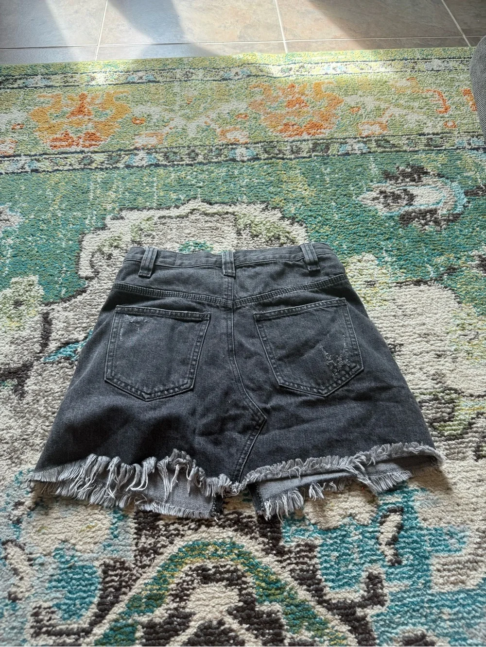 We The Free by Free People Black Denim Mini Skirt High Rise Frayed Hem Y2K Boho